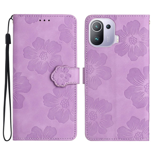 For Xiaomi Mi 11 Pro Flower Embossing Pattern Leather Phone Case(Purple)