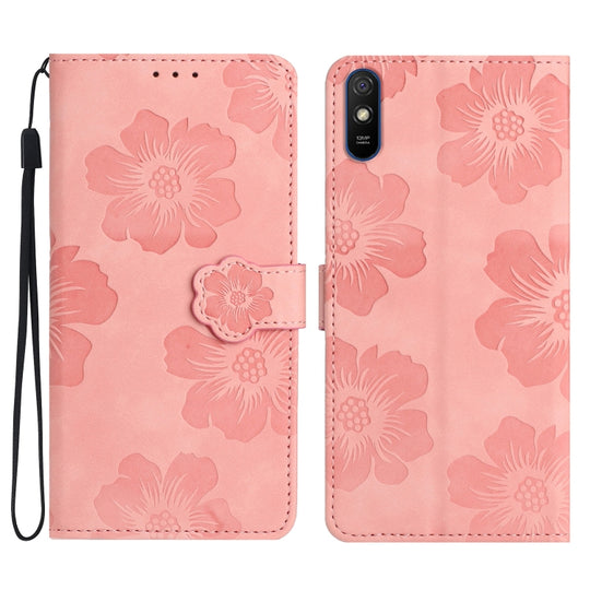 For Xiaomi Redmi 9A Flower Embossing Pattern Leather Phone Case(Pink)