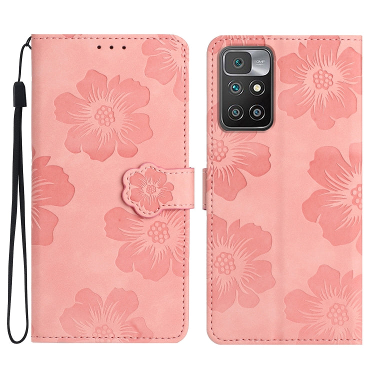 For Xiaomi Redmi 10 2022 Flower Embossing Pattern Leather Phone Case(Pink) by buy2fix