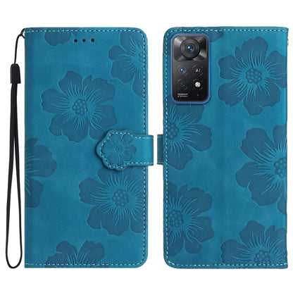 For Xiaomi Redmi Note 11 Pro 5G Global Flower Embossing Pattern Leather Phone Case(Blue) by buy2fix