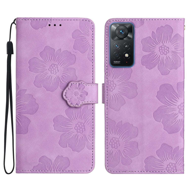 For Xiaomi Redmi Note 11 Pro 5G Global Flower Embossing Pattern Leather Phone Case(Purple) by buy2fix