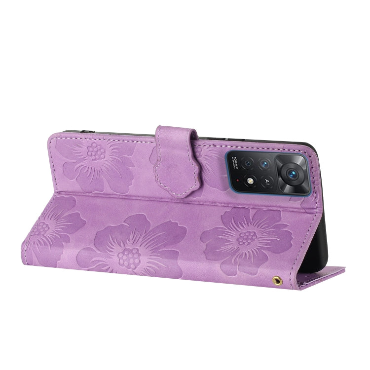 For Xiaomi Redmi Note 11 Pro 5G Global Flower Embossing Pattern Leather Phone Case(Purple) by buy2fix