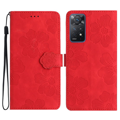 For Xiaomi Redmi Note 11 Pro 5G Global Flower Embossing Pattern Leather Phone Case(Red) by buy2fix