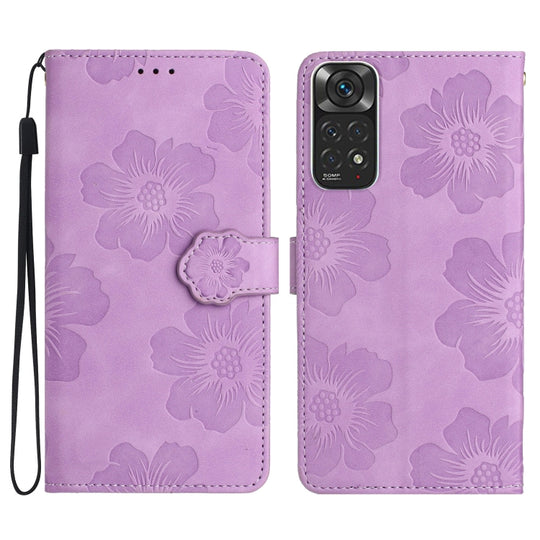 For Xiaomi Redmi Note 11 4G Global / Note 11S Flower Embossing Pattern Leather Phone Case(Purple)