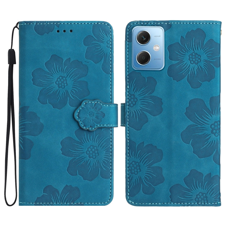 For Xiaomi Redmi Note 12 5G Flower Embossing Pattern Leather Phone Case(Blue) by buy2fix