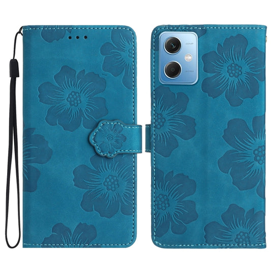 For Xiaomi Redmi Note 12 5G Flower Embossing Pattern Leather Phone Case(Blue) by buy2fix