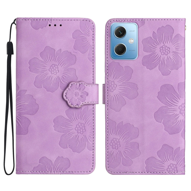 For Xiaomi Redmi Note 12 5G Flower Embossing Pattern Leather Phone Case(Purple) by buy2fix