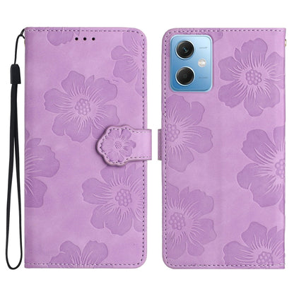 For Xiaomi Redmi Note 12 5G Flower Embossing Pattern Leather Phone Case(Purple) by buy2fix