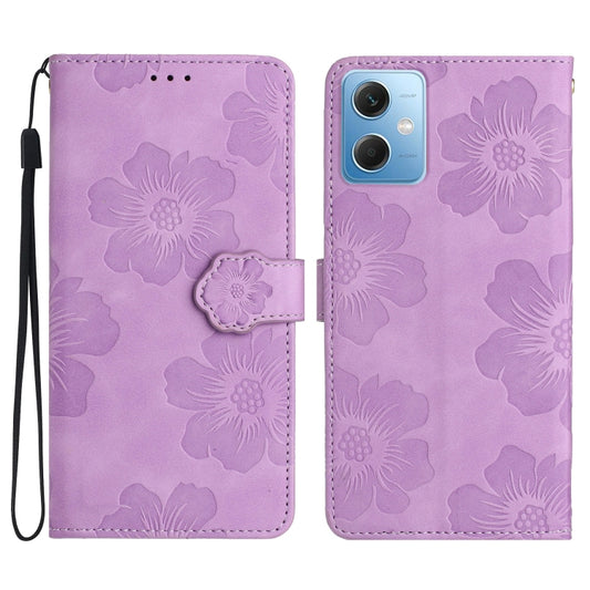 For Xiaomi Redmi Note 12 5G Flower Embossing Pattern Leather Phone Case(Purple) by buy2fix