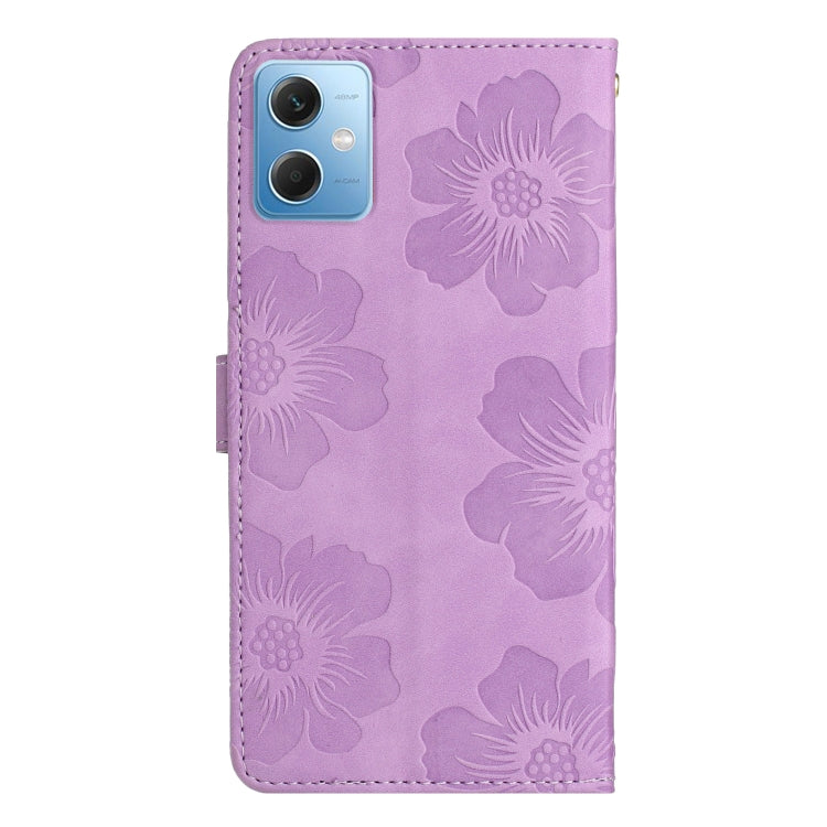 For Xiaomi Redmi Note 12 5G Flower Embossing Pattern Leather Phone Case(Purple) by buy2fix