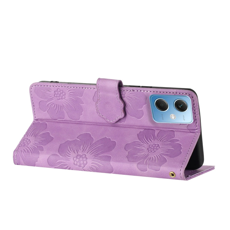 For Xiaomi Redmi Note 12 5G Flower Embossing Pattern Leather Phone Case(Purple) by buy2fix