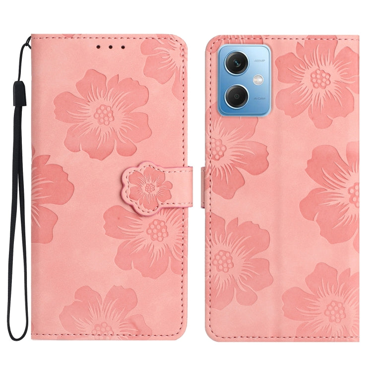 For Xiaomi Redmi Note 12 5G Flower Embossing Pattern Leather Phone Case(Pink) by buy2fix