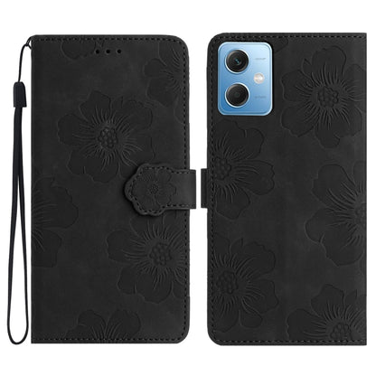For Xiaomi Redmi Note 12 5G Flower Embossing Pattern Leather Phone Case(Black) by buy2fix