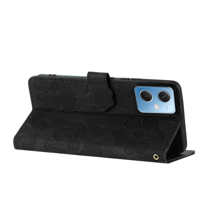 For Xiaomi Redmi Note 12 5G Flower Embossing Pattern Leather Phone Case(Black) by buy2fix