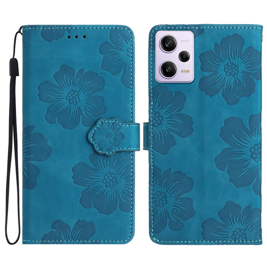 For Xiaomi Redmi Note 12 Pro 5G Flower Embossing Pattern Leather Phone Case(Blue) by buy2fix