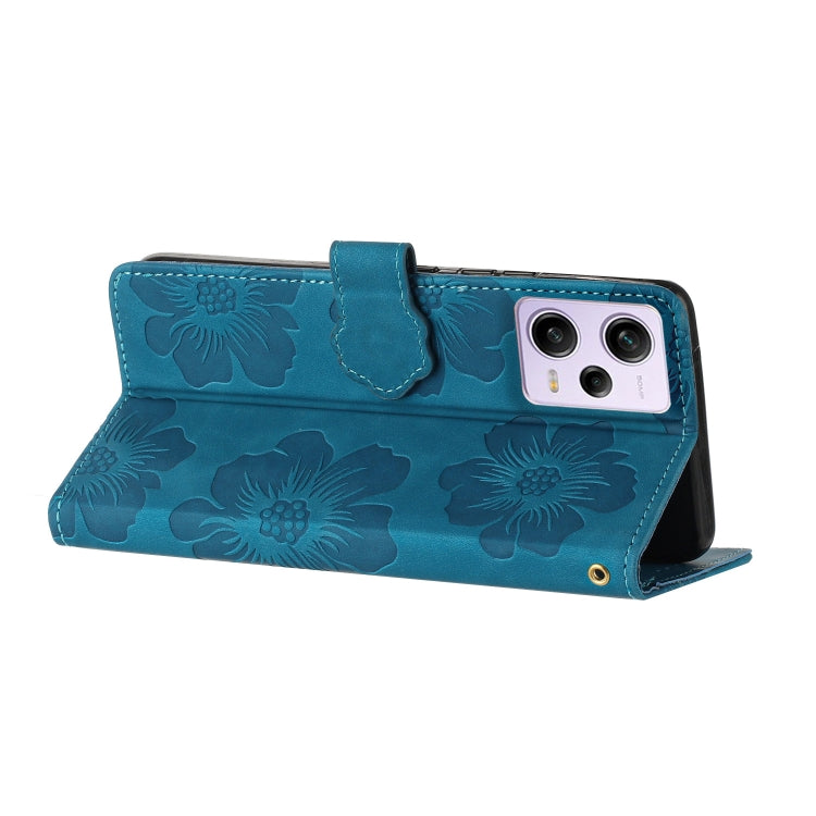 For Xiaomi Redmi Note 12 Pro 5G Flower Embossing Pattern Leather Phone Case(Blue) by buy2fix