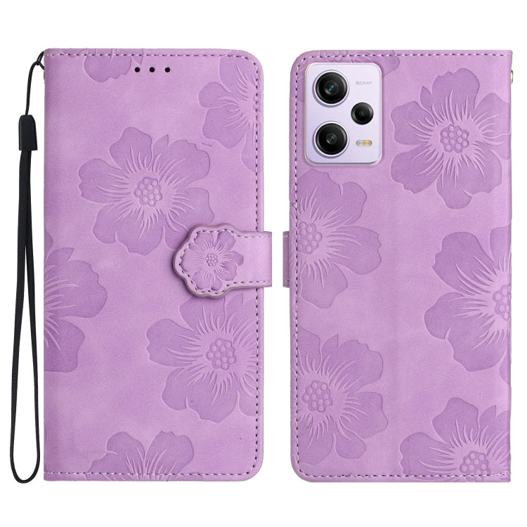 For Xiaomi Redmi Note 12 Pro 5G Flower Embossing Pattern Leather Phone Case(Purple) by buy2fix
