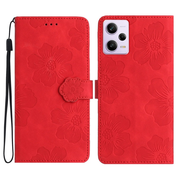 For Xiaomi Redmi Note 12 Pro 5G Flower Embossing Pattern Leather Phone Case(Red) by buy2fix