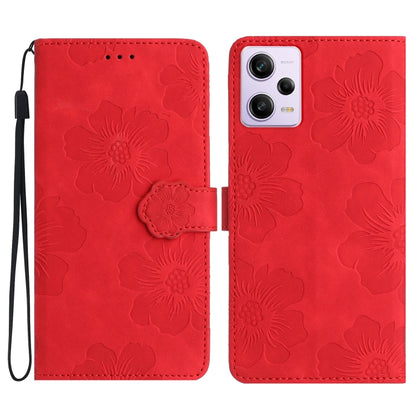 For Xiaomi Redmi Note 12 Pro 5G Flower Embossing Pattern Leather Phone Case(Red) by buy2fix