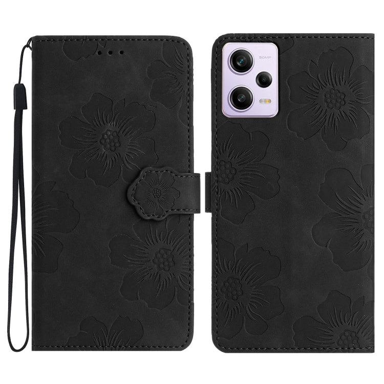 For Xiaomi Redmi Note 12 Pro 5G Flower Embossing Pattern Leather Phone Case(Black) by buy2fix