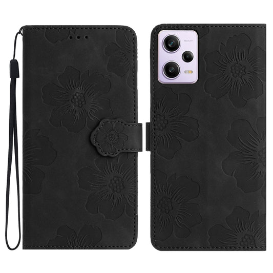 For Xiaomi Redmi Note 12 Pro 5G Flower Embossing Pattern Leather Phone Case(Black) by buy2fix