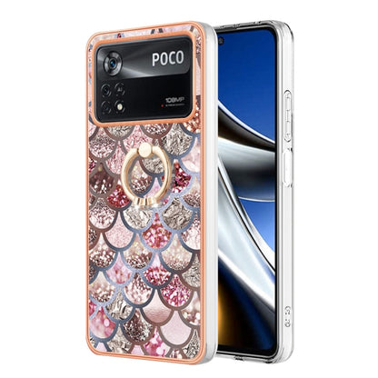 For Xiaomi Poco X4 Pro 5G Electroplating IMD TPU Phone Case with Ring(Pink Scales) by buy2fix