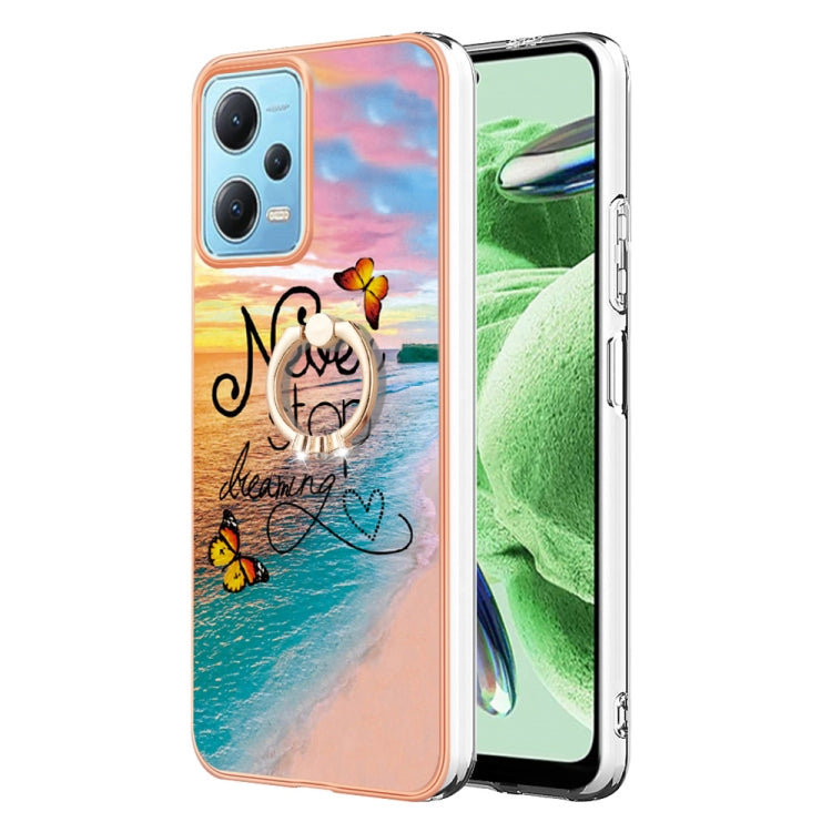 For Xiaomi Redmi Note 12 5G Global/Poco X5 5G Electroplating IMD TPU Phone Case with Ring(Dream Butterfly) by buy2fix