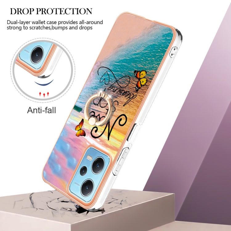 For Xiaomi Redmi Note 12 5G Global/Poco X5 5G Electroplating IMD TPU Phone Case with Ring(Dream Butterfly) by buy2fix