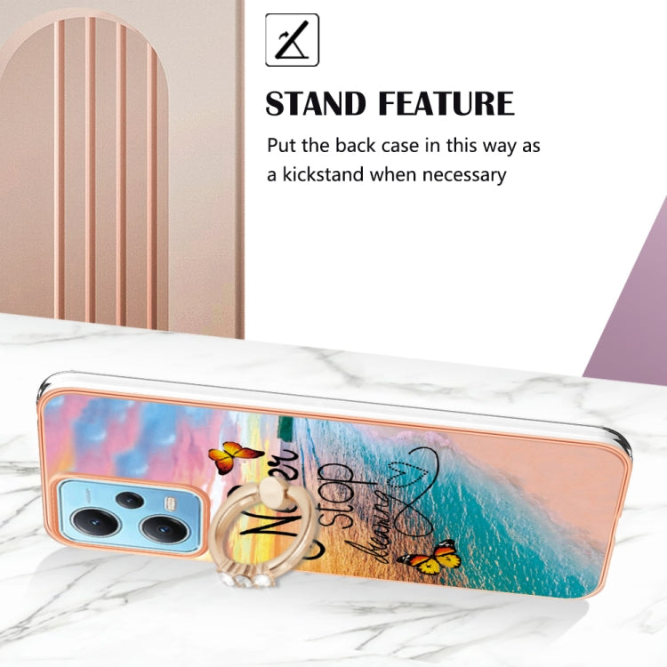 For Xiaomi Redmi Note 12 5G Global/Poco X5 5G Electroplating IMD TPU Phone Case with Ring(Dream Butterfly) by buy2fix
