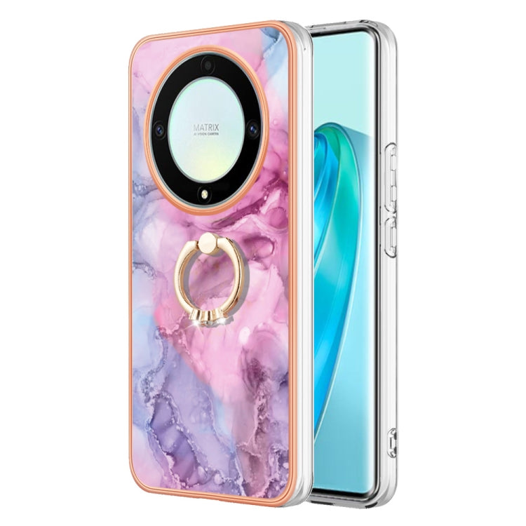 For Honor X9a / Magic5 Lite Electroplating Marble Dual-side IMD Phone Case with Ring(Pink 013) by buy2fix