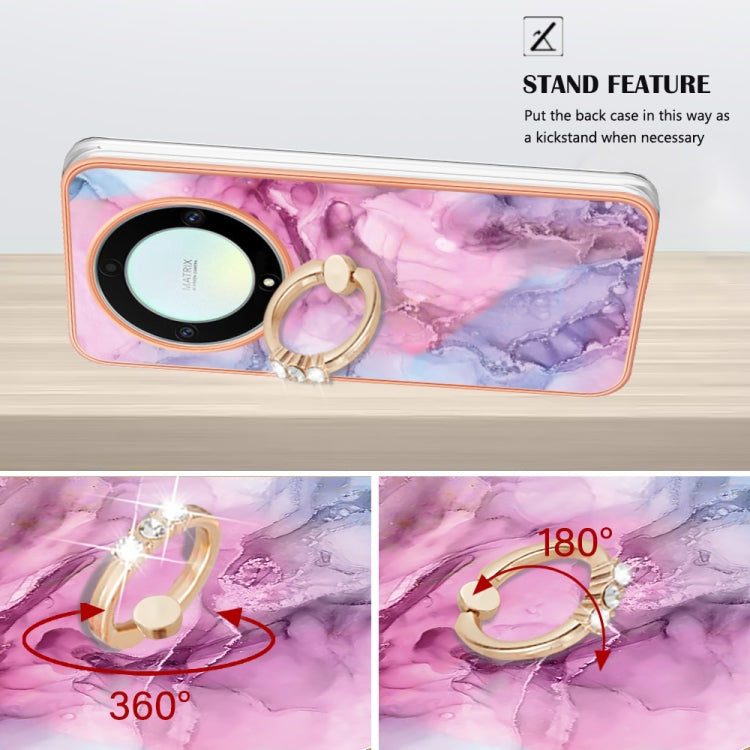 For Honor X9a / Magic5 Lite Electroplating Marble Dual-side IMD Phone Case with Ring(Pink 013) by buy2fix