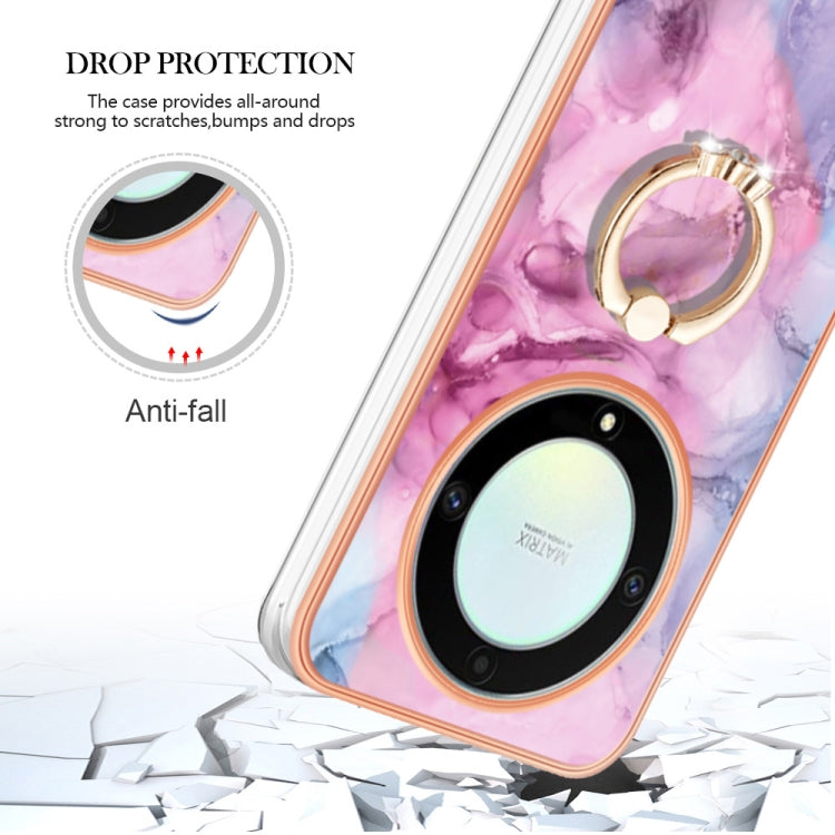 For Honor X9a / Magic5 Lite Electroplating Marble Dual-side IMD Phone Case with Ring(Pink 013) by buy2fix