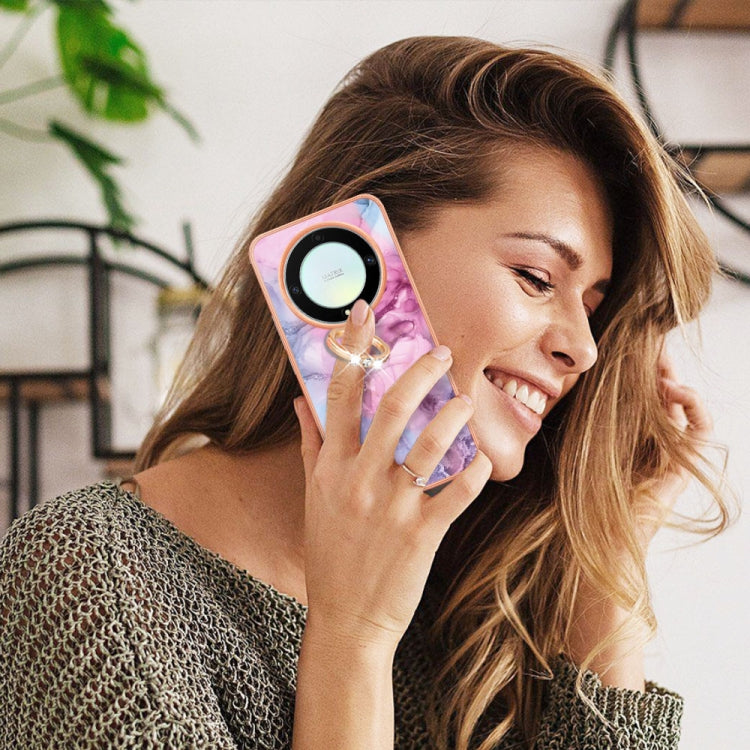 For Honor X9a / Magic5 Lite Electroplating Marble Dual-side IMD Phone Case with Ring(Pink 013) by buy2fix