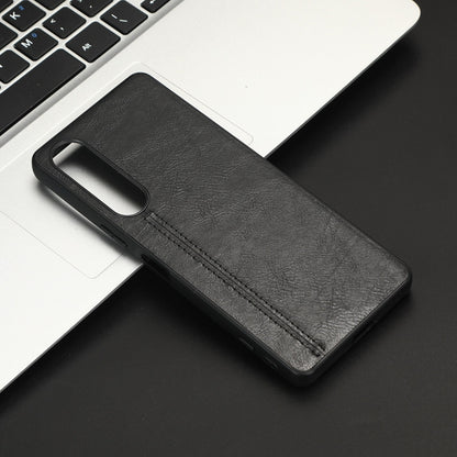 For Sony Xperia 1 V Sewing Cow Pattern Skin PC + PU + TPU Phone Case(Black) by buy2fix