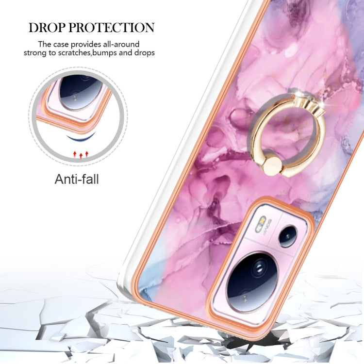 For Xiaomi 13 Lite 5G Electroplating Marble Dual-side IMD Phone Case with Ring(Pink 013) - Xiaomi Cases by buy2fix | Online Shopping UK | buy2fix