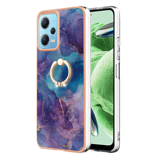 For Xiaomi Redmi Note 12 5G Global/Poco X5 5G Electroplating Marble Dual-side IMD Phone Case with Ring(Purple 016) by buy2fix