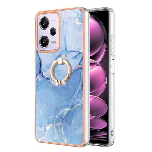 For Xiaomi Redmi Note 12 Pro 5G Global Electroplating Marble Dual-side IMD Phone Case with Ring(Blue 018) by buy2fix