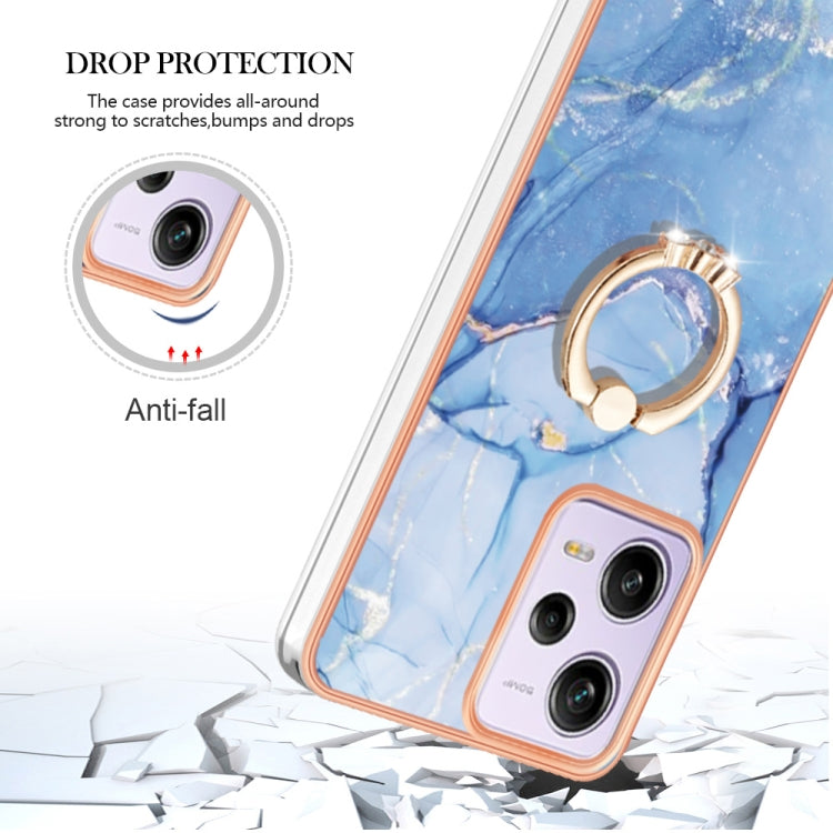 For Xiaomi Redmi Note 12 Pro 5G Global Electroplating Marble Dual-side IMD Phone Case with Ring(Blue 018) by buy2fix