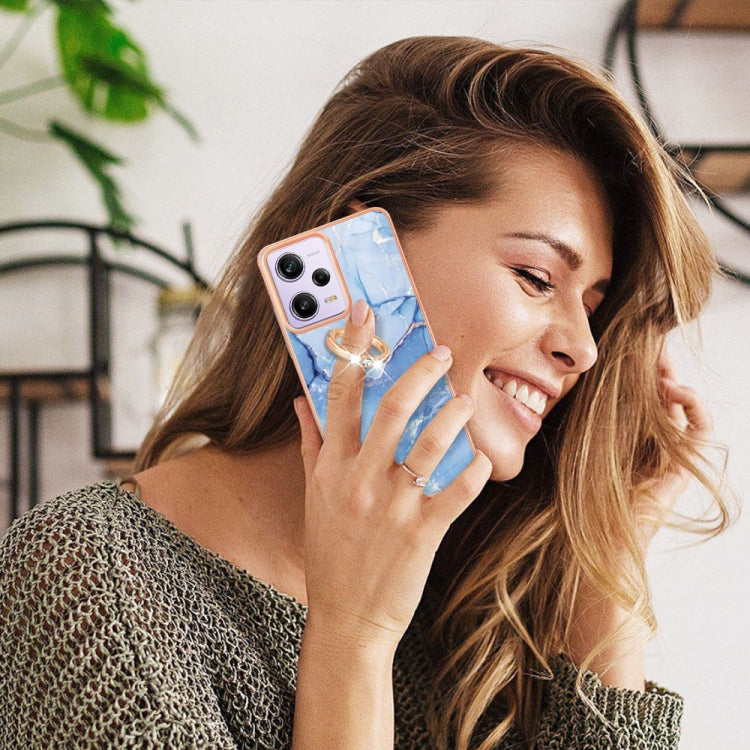 For Xiaomi Redmi Note 12 Pro 5G Global Electroplating Marble Dual-side IMD Phone Case with Ring(Blue 018) by buy2fix