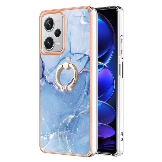 For Xiaomi Redmi Note 12 Pro+ Global Electroplating Marble Dual-side IMD Phone Case with Ring(Blue 018) by buy2fix