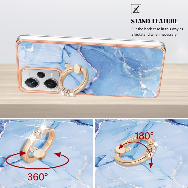 For Xiaomi Redmi Note 12 Pro+ Global Electroplating Marble Dual-side IMD Phone Case with Ring(Blue 018) by buy2fix