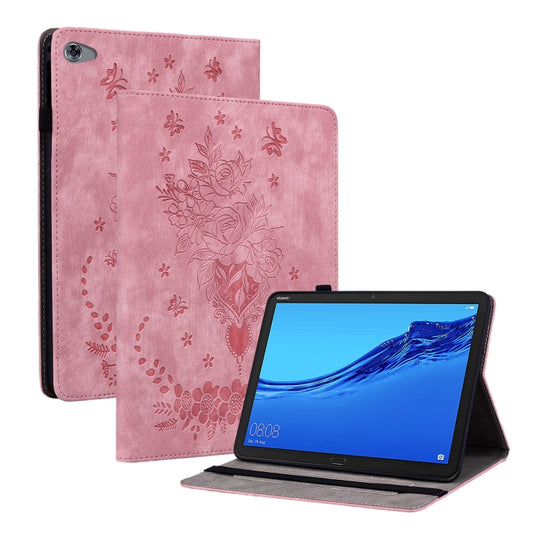 For Huawei MediaPad M5 Lite / C5 10.1 Butterfly Rose Embossed Leather Tablet Case(Pink) - Huawei Cases by buy2fix | Online Shopping UK | buy2fix