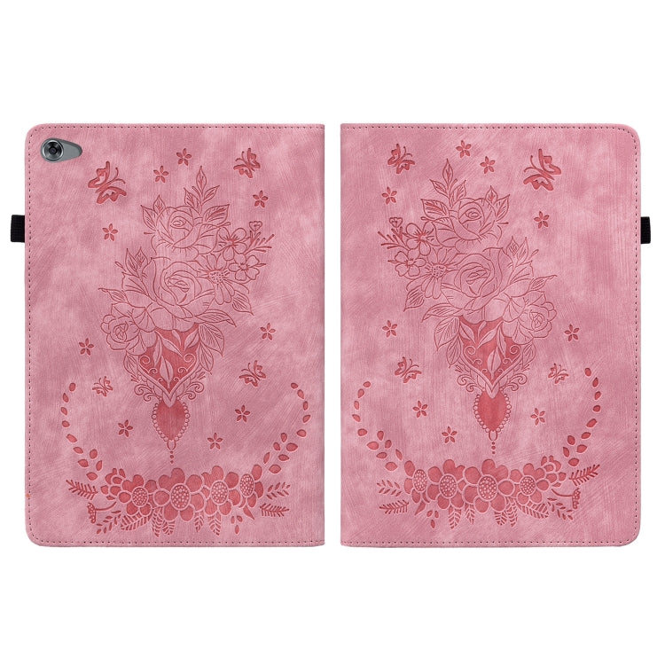 For Huawei MediaPad M5 Lite / C5 10.1 Butterfly Rose Embossed Leather Tablet Case(Pink) - Huawei Cases by buy2fix | Online Shopping UK | buy2fix