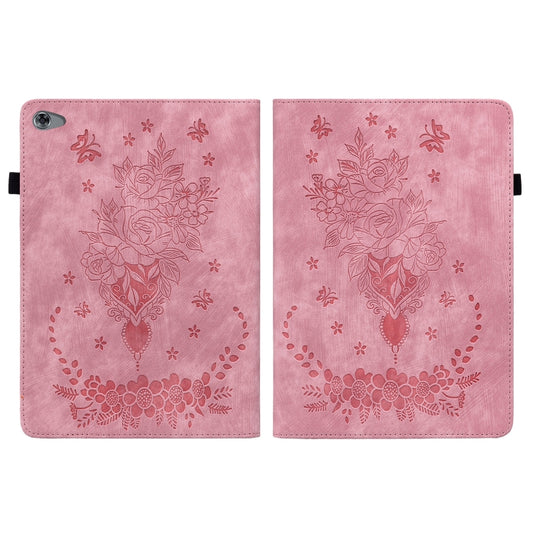 For Huawei MediaPad M5 Lite / C5 10.1 Butterfly Rose Embossed Leather Tablet Case(Pink) - Huawei Cases by buy2fix | Online Shopping UK | buy2fix