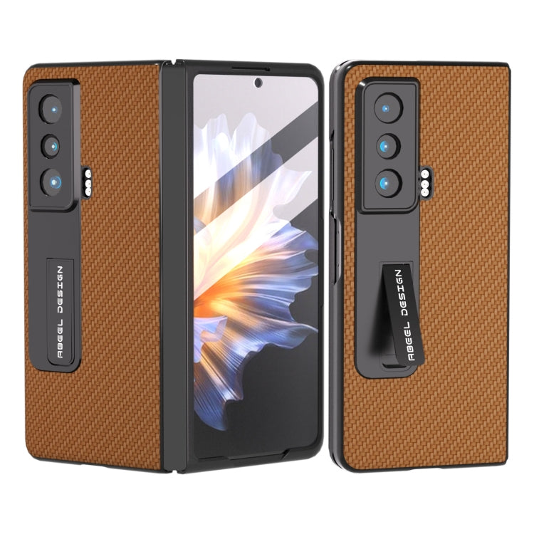 For Honor Magic Vs Carbon Fiber Texture Integrated Protective Phone Case with Holder(Dark Brown) by buy2fix