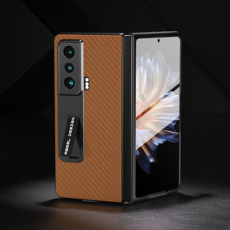 For Honor Magic Vs Carbon Fiber Texture Integrated Protective Phone Case with Holder(Dark Brown) by buy2fix