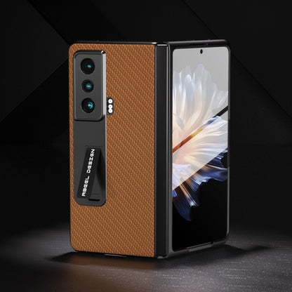 For Honor Magic Vs Carbon Fiber Texture Integrated Protective Phone Case with Holder(Dark Brown) by buy2fix