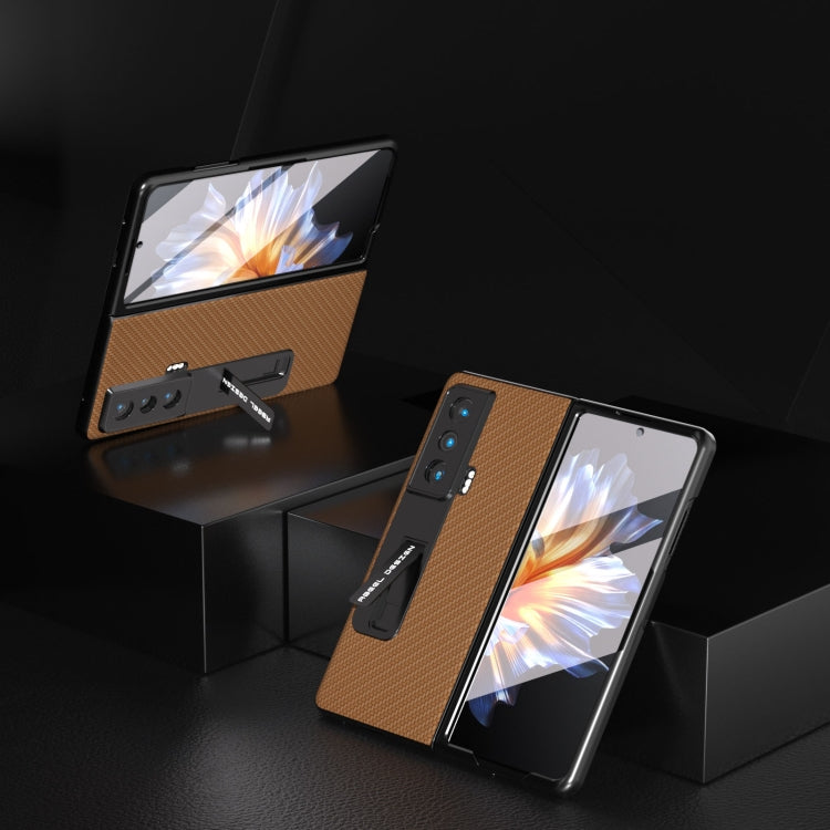 For Honor Magic Vs Carbon Fiber Texture Integrated Protective Phone Case with Holder(Dark Brown) by buy2fix