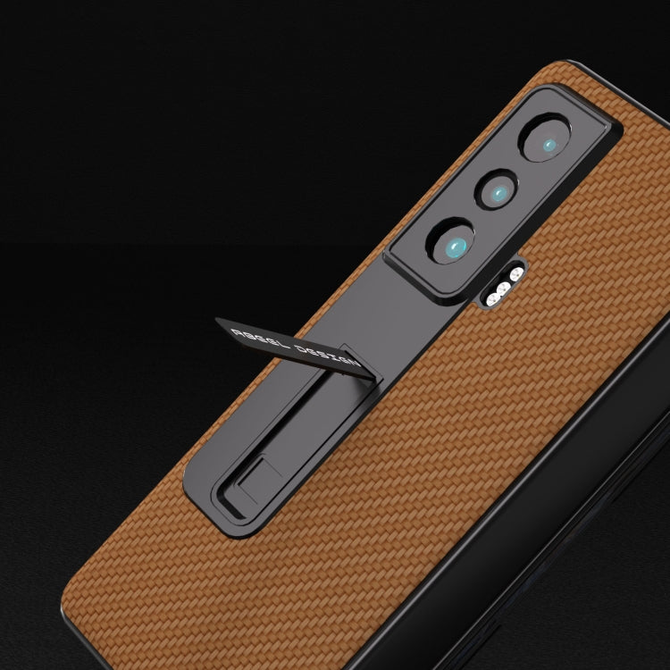 For Honor Magic Vs Carbon Fiber Texture Integrated Protective Phone Case with Holder(Dark Brown) by buy2fix