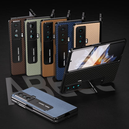 For Honor Magic Vs Carbon Fiber Texture Integrated Protective Phone Case with Holder(Dark Brown) by buy2fix